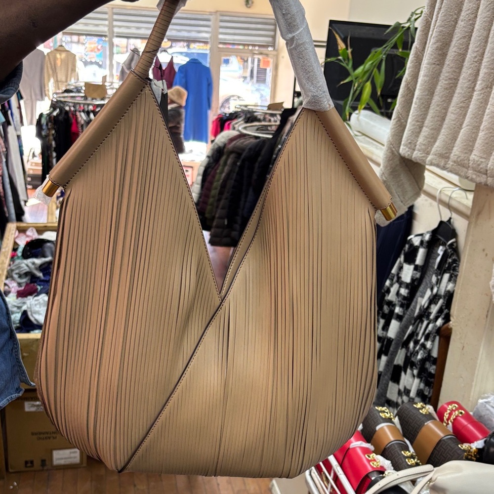 Donna Karan Tan Pleated Shoulder Bag